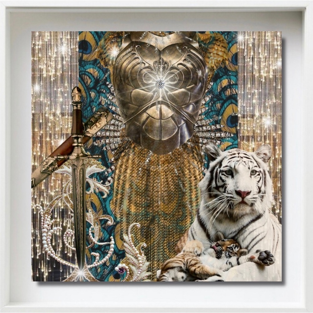 “Artemisia” Striking Themed Artwork on 8” SQ Glass Tile in Shadowbox Frame